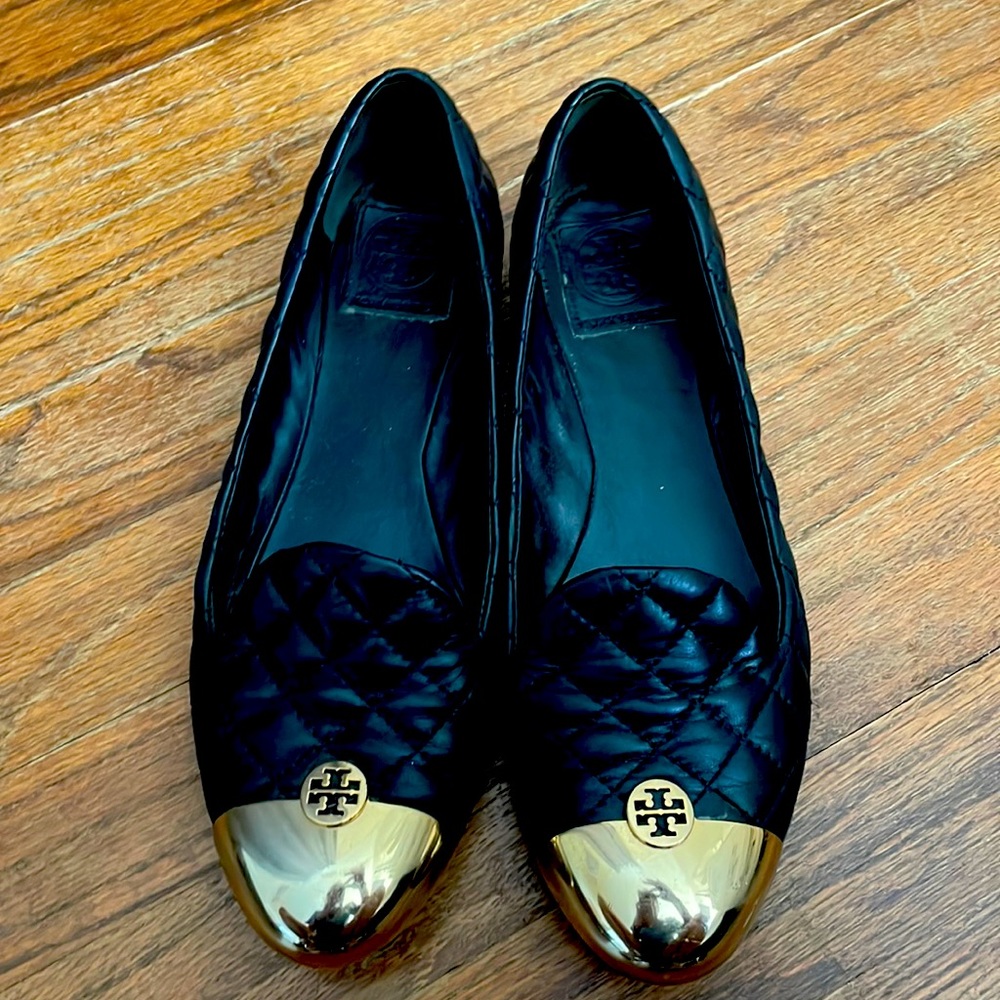 Tory Burch Black Loafers with Gold Cap